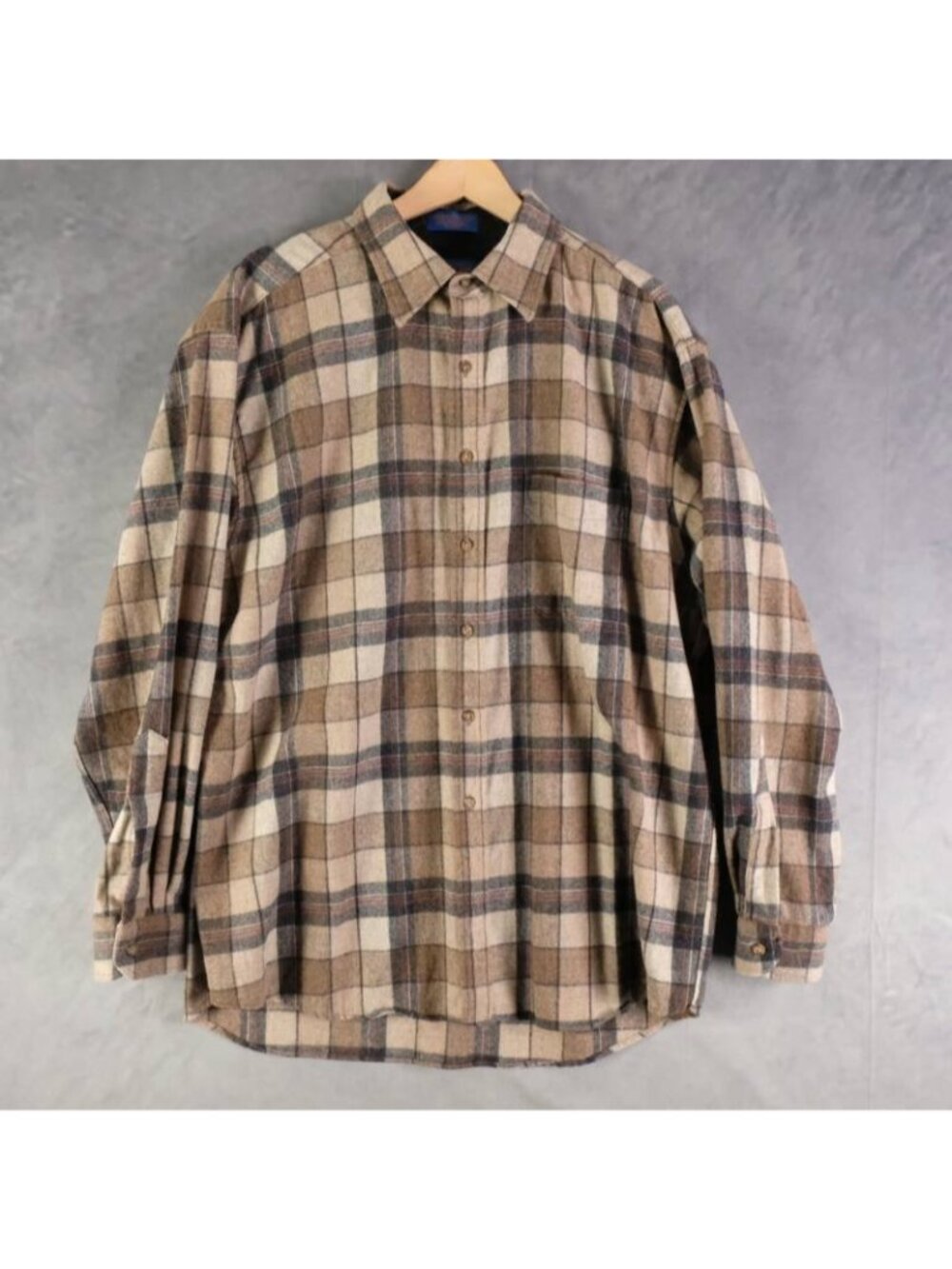 Pendleton Shirt Mens XL Brown Plaid Board Shirt 100% Wool Flannel Retro